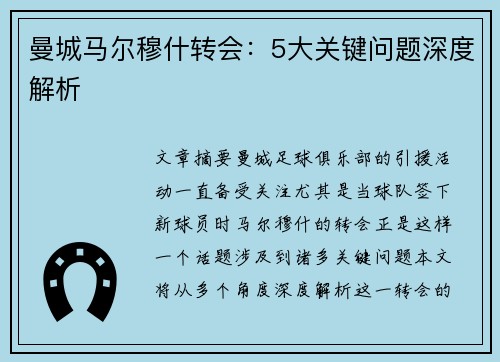 曼城马尔穆什转会：5大关键问题深度解析