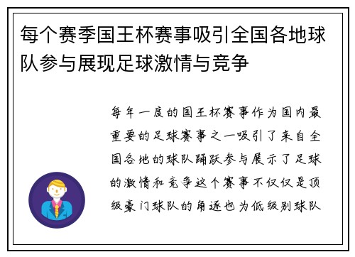 每个赛季国王杯赛事吸引全国各地球队参与展现足球激情与竞争 每个赛季国王杯赛事吸引全国各地球队参与展现足球激情与竞争